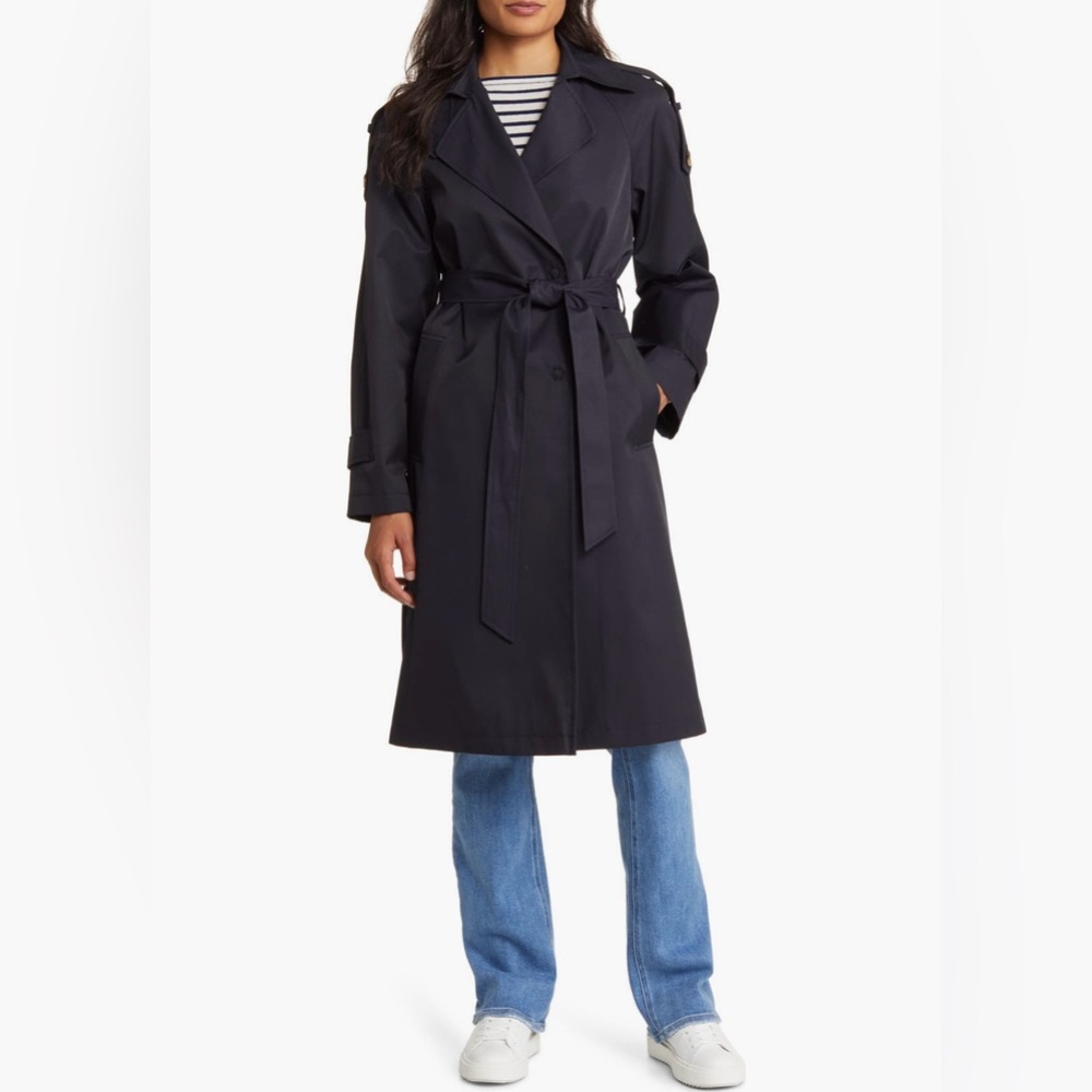 Sam Edelman Double Breasted Mac Raincoat Navy Trench Coat